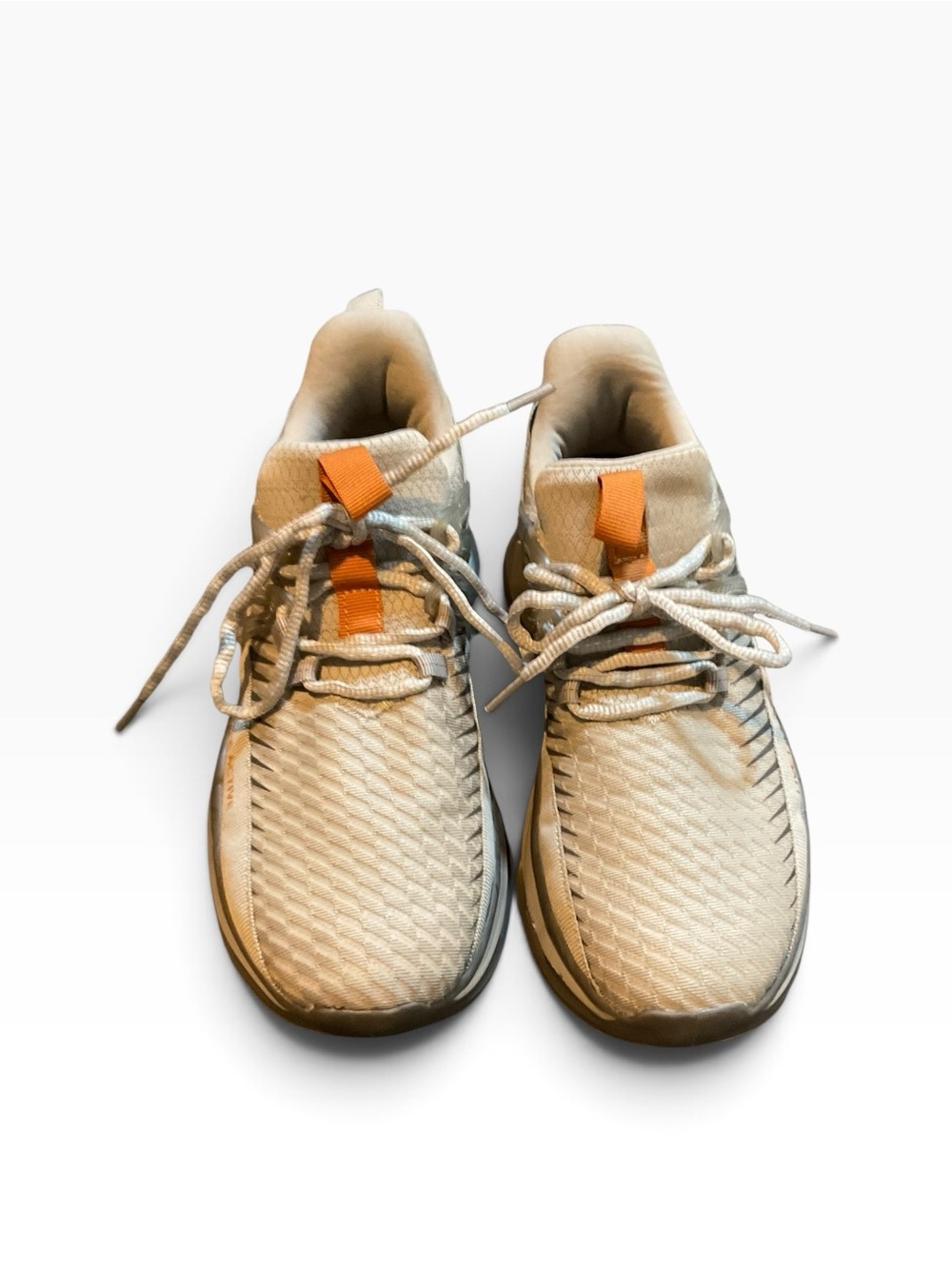 RBX Men's Beige Knit Athletic Sneakers with Orange Tabs
